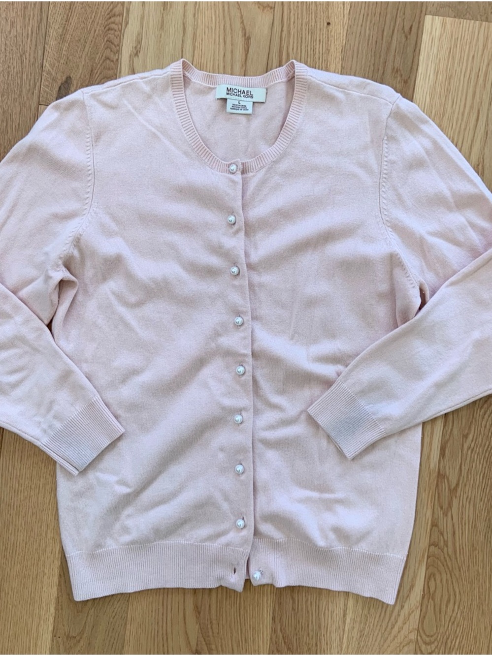 Michael Kors Women's Light Pink Button-Front Silk/Cotton Blend Cardigan